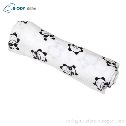 Soft Cotton Muslin Satin Trim Baby Swaddle Blanket